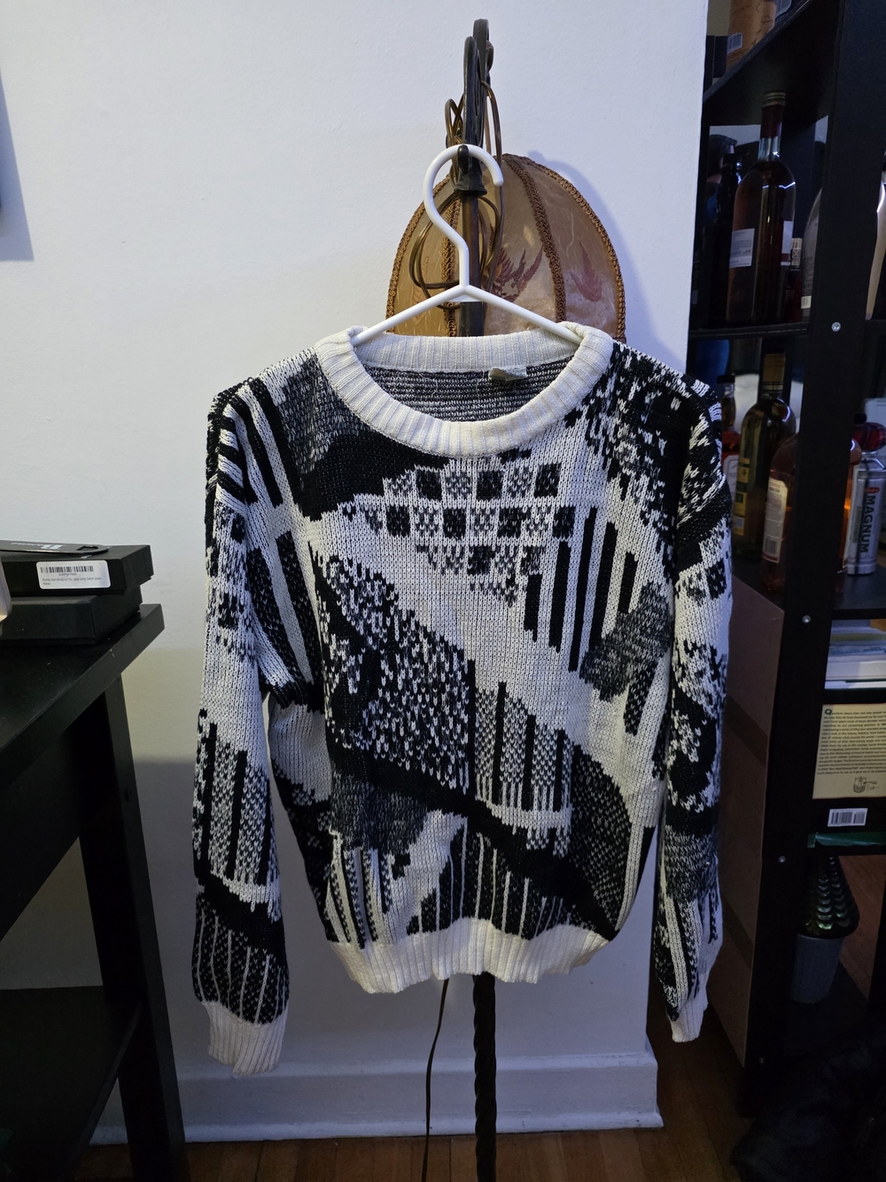 Black & White Patterned Crewneck Sweater